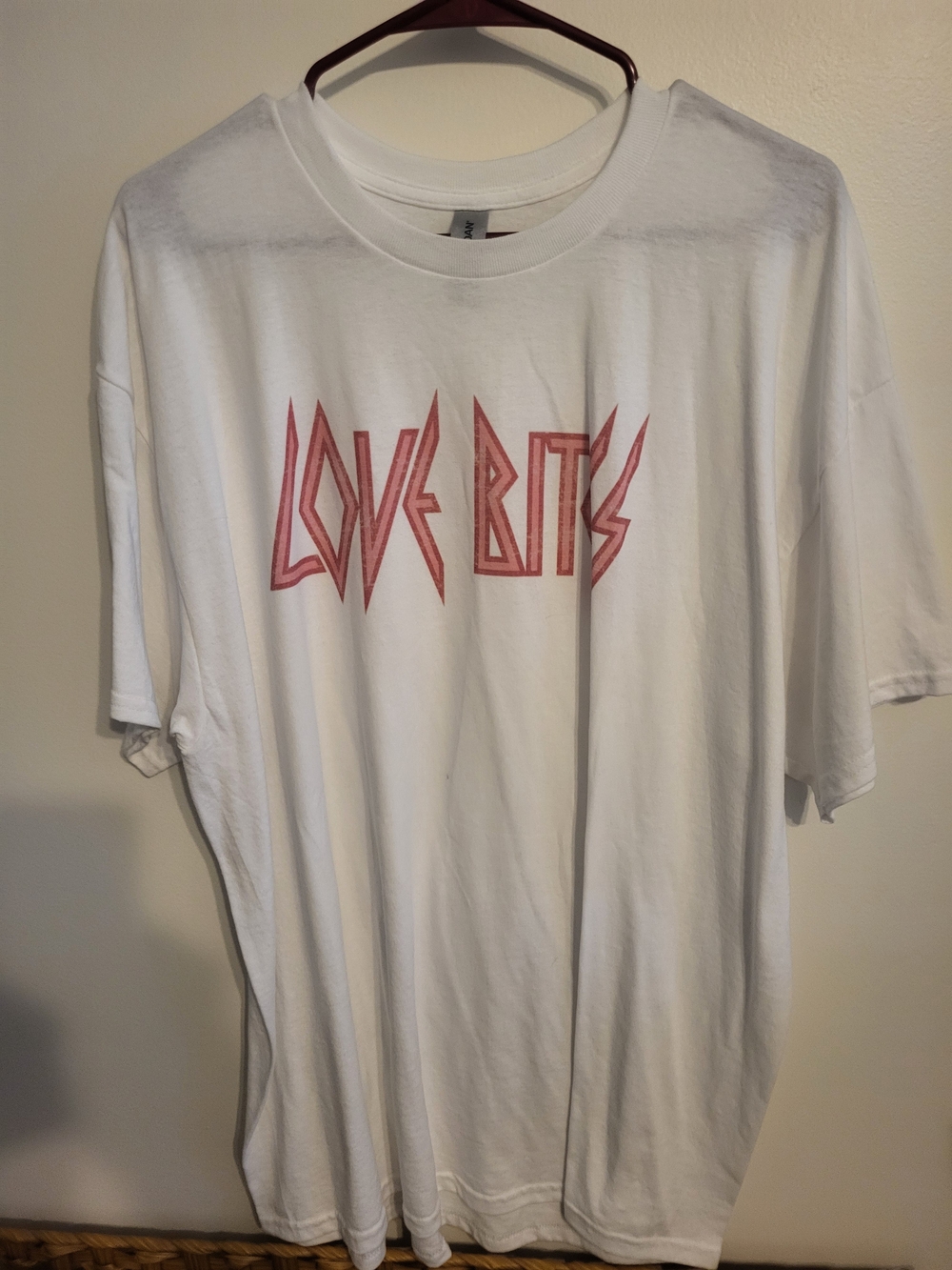 Gildan White Short Sleeve Tee with Pink 'Love Bits' Graphic